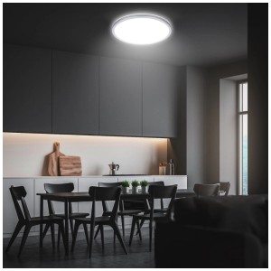 Plafonnier LED Kada rond et moderne de Briloner en chrome mat, lumière blanche neutre, Ø 42 cm.