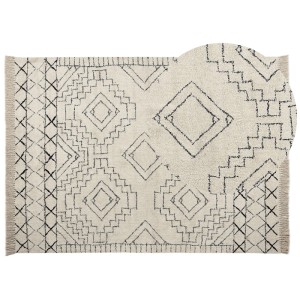 Tapis beige Beliani Zeyne avec motif géométrique, 200x140 cm, en coton.