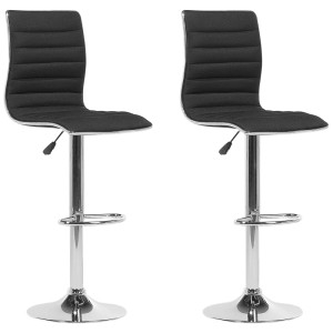 Lot de 2 tabourets de bar Lucerne, tissu noir, hauteur réglable, avec repose-pieds.