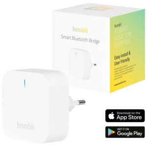 Weisse Hombli Bluetooth Bridge für Hausautomation. Verbindet Sensoren einfach mit dem WLAN.