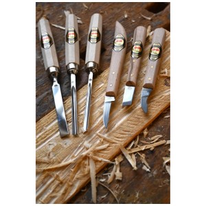Jeu d'outils de sculpture Kirschen, 6 pièces, bois et acier, pour le travail du bois fin.