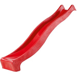 Toboggan rouge pour maisonnette Karibu Benjamin avec balançoire double et structure d'escalade.