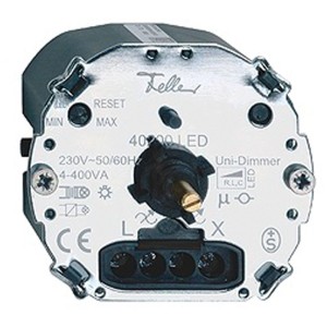 Inserto dimmer rotativo universale a LED Feller EdizioDue per interruttori e pulsanti, vista dettagliata.