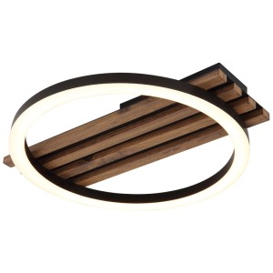 Moderne LED-Deckenleuchte Tisha in Paneel-Optik mit Holz und schwarzem Metall, 12W.