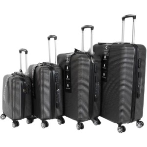 Graues 4-tlg. Darwin Hartschalenkoffer-Set mit Rollen. Vier Reisekoffer in verschiedenen Größen für Transport.