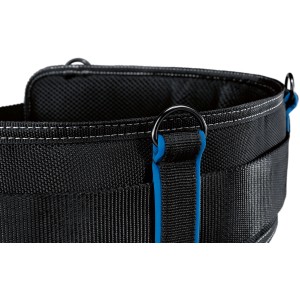 Cintura portautensili Bosch Professional 93, dettaglio della cintura da lavoro nera con dettagli blu e anelli a D.