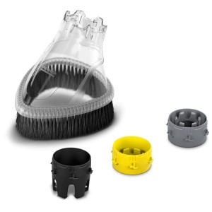 Protection anti-éclaboussures Kärcher pour nettoyeurs haute pression K2-K7 avec brosse et adaptateurs en noir, jaune et gris.