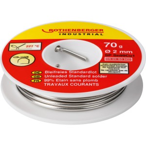 Rothenberger lega saldante standard, 70g senza piombo su bobina, adatta per saldature su rame e materiali ferrosi.