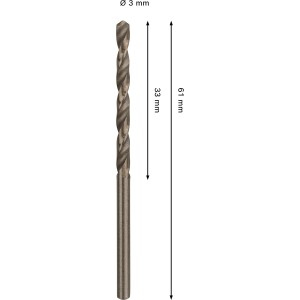 Punta elicoidale Bosch Pro Stainless Steel HSS-Co, diametro 3 mm, adatta per forare metalli.