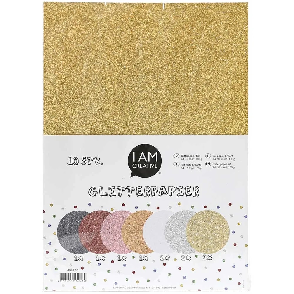 I AM CREA Glitterpapier A4 4070.99 multicolor, 100g 10 Stück - Paul
