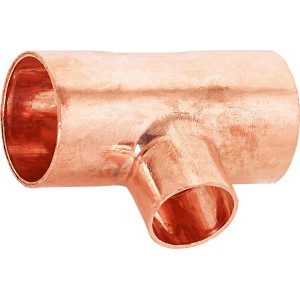 Raccordo a T di riduzione a saldare in rame, 22 mm x 15 mm x 22 mm per impianti con tubi in rame.