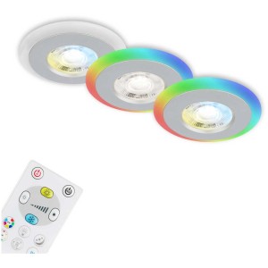 Set di faretti da incasso a LED Briloner con cambio colore e telecomando, cromo opaco.