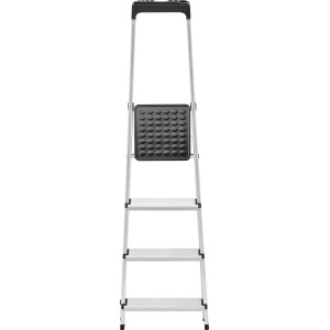 Scala domestica in alluminio a 4 gradini, altezza di lavoro 275 cm, portata max 150 kg.