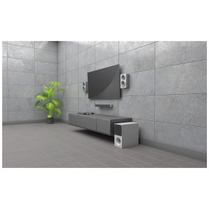 Cavo HDMI Clicktronic 5m in un moderno soggiorno con TV e sistema audio.
