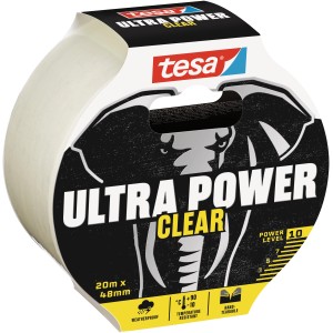 Ruban de réparation transparent Tesa Ultra Power Clear, 20 m x 48 mm, pour réparations invisibles.