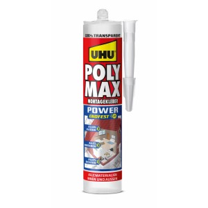 UHU Poly Max Montagekleber Power Transparent, cartuccia da 300g. Adesivo da costruzione per interni ed esterni.