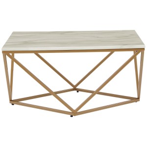 Tavolino da caffè Malibu beige effetto marmo con struttura in metallo dorato, 41x80x80 cm.