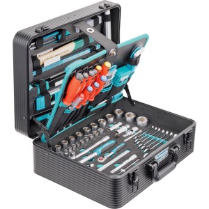 Mallette à outils Technocraft Pro Case ouverte avec 143 pièces, incluant tournevis, pinces et douilles.