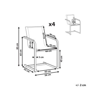 Immagine con dimensioni del set di sedie da giardino Beliani Cosoleto, set da 4, acciaio inossidabile beige.