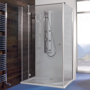 Breuer Espira Duschtür mit Seitenwand, Drehtür links, Chromeffekt, Sicherheitsglas.