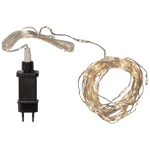 Catena luminosa LED Star Trading Dew Drop, 5m, con 100 LED bianco caldo e cavo trasparente per interni.
