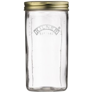 Vaso Kilner a bocca larga, trasparente, 1 l, con coperchio a vite dorato per la conservazione degli alimenti.