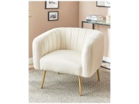 Beliani Fauteuil  Laconia velours Blanc pieds dorés