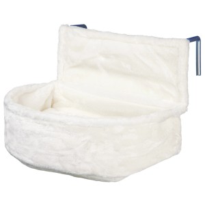 Cesta Trixie bianca per termosifone, cuccia per gatti con struttura in metallo e rivestimento in peluche.