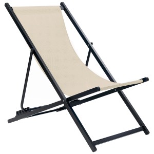 Beliani Lettino prendisole Locri II, alluminio nero, rivestimento in tessuto beige.