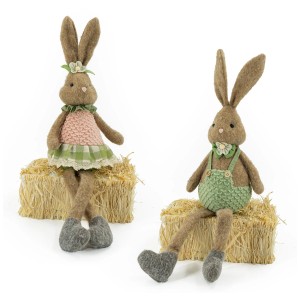 Coniglietto pasquale assortito da appoggio, altezza 61 cm, in poliestere, disponibile come maschio e femmina.