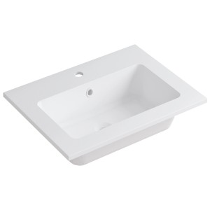 Lavabo in fusione minerale Opera, bianco opaco, squadrato, con foro rubinetto.