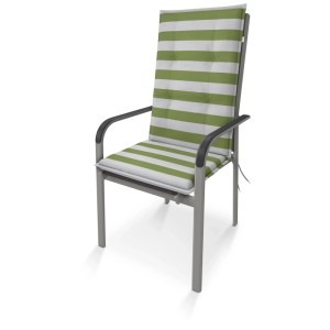 Cuscino per sedia a schienale alto Doppler Living D.4913, a righe verde-bianco, 48x119 cm. Cuscino per sedia da giardino per una seduta confortevole.