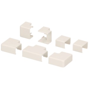 Raccords de goulottes de câbles blancs (9x5 mm) en kit, adaptés aux goulottes Plasfix.