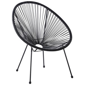 Sedia da giardino Beliani Acapulco nera. Poltrona rotonda con corda in polyrattan e struttura in acciaio nero.
