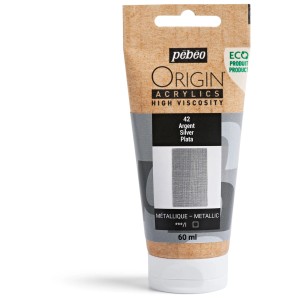 Pébéo Acrylfarbe Origin Silber, 60 ml Tube mit metallischem Finish für Künstlerbedarf.