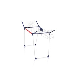 Stendibiancheria Leifheit Pegasus 200 Solid Comfort, blu e bianco, con porta calzini e appendiabiti.