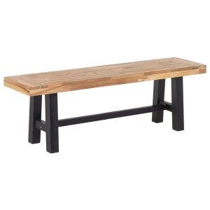 Banc de jardin Beliani Scania en acacia, assise marron, cadre noir. 140 cm de large, résistant aux UV.
