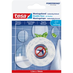 Tesa Montageband für Fliesen und Metall, 1,5m Rolle, beidseitig klebend.