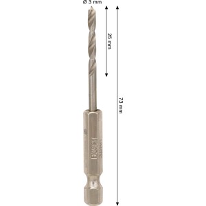 Punta da legno Bosch Pro Wood HSS, diametro 3 mm, punta per legno argentata con codolo esagonale.