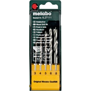 Coffret de forets à bois Metabo, 5 pièces, E 6,3, pour percer le bois.