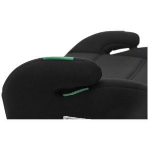 Dettaglio: Rialzo Chicco Quasar i-Size nero con bracciolo e guida cintura verde.