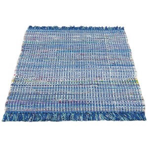 Tappeto blu Andiamo Frida, 60x110 cm, in cotone tessuto a mano con frange.