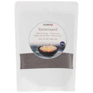 Glorex Kerzensand Grau 400g in weissem Beutel. Sandähnliches Wachs für individuelle Kerzenkreationen mit Docht.