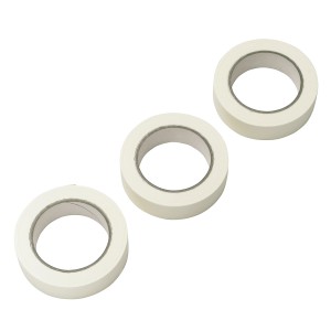 Lot de 3 rouleaux de ruban de masquage crêpe beige, 50 m x 30 mm chacun, pour travaux de peinture.