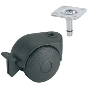 Doerner + Helmer Doppelrolle, 5 cm, mit Feststeller und Rückenlochbefestigung.