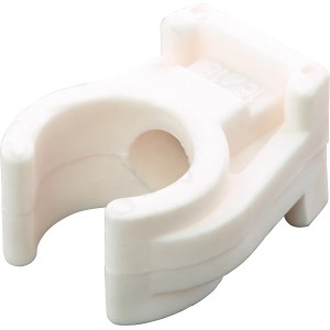 Clip per tubo singolo bianco, Ø 18 mm, in plastica con manicotto filettato M6 per fissaggio tubi.