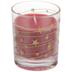 Candela in vetro Steinhart Wega rosso scuro con stelle dorate, decorazione natalizia.