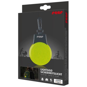 Reer Sicherheitslicht Light&Go, grün, mit Karabinerhaken zur flexiblen Befestigung.