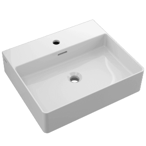 Lavabo blanc Domberg DB2001, 50,5x42,5 cm, avec trou de robinet et trop-plein.