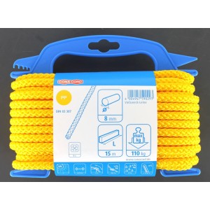 Corda gialla Conacord in polipropilene, diametro 8 mm, lunghezza 15 m, intrecciata.
